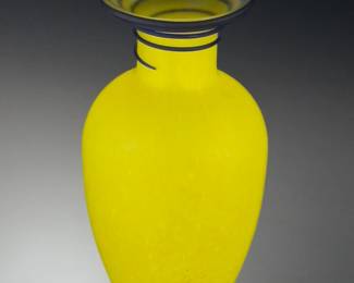 Yellow Blue Spiral Art Glass Vase