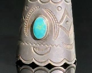 Navajo Silver & Turquoise Scarf Slide Native American Jewelry