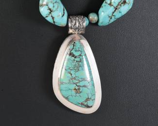 Santo Domingo Kingman Spiderweb Turquoise Necklace Native American Jewelry