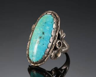 Vintage Navajo Silver & Turquoise Ring Signed TH Native American Jewelry