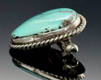 Native American Turquoise & Silver Pin Brooch Signed