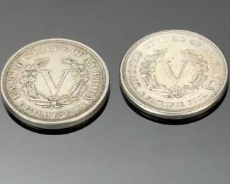 Lot of 2 1883 Liberty Head V Nickel No Cents Coin