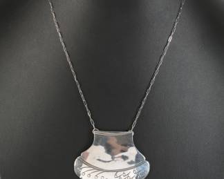 Large Navajo Frank Ramone Sterling Silver Pendant Chain Necklace Native American Jewelry