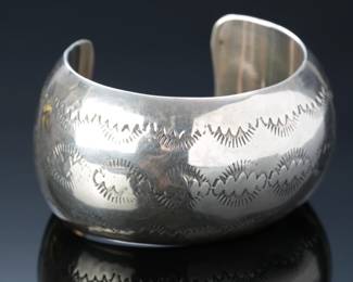 Navajo Stamped Silver Cuff Bracelet SZ: 6 Native American Jewelry