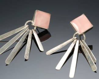 Mexican Sterling Silver & Rose Quartz Earrings Mexico