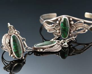 Circle J.W. Designed Sterling Canadian Ammolite Slave Bracelet 6.5″ Ring 6