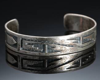 Hopi Silver Overlay Cuff Bracelet Signed Native American Jewelry