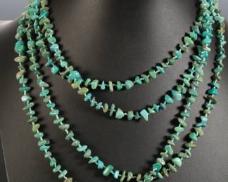 Native American Triple Wrap Turquoise Chip Chunk Necklace