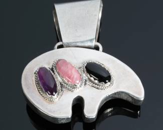 Multi Stone Silver Zuni Bear Pendant SIGNED Native American Jewelry