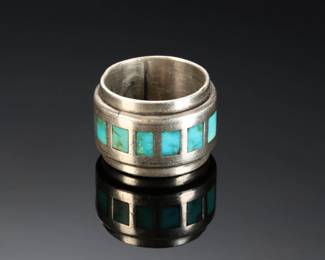 Silver & Turquoise Inlay Modern Ring SZ: 8.25