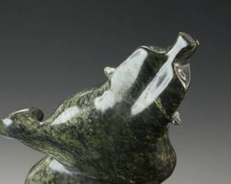 Mosesie Pootoogook Inuit Carved Dancing Bear Sculpture Serpentine Stone Figure Signed Moe Mosesee