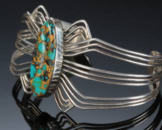 Native American Silver & Ithaca Peak Turquoise Cuff Bracelet SZ: 6.75