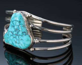 Navajo Dennis Kalisteo Silver & Kingman Spiderweb Turquoise Cuff Bracelet SZ: 6 Native American Jewelry