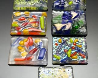 Lot of 7 2.5x2.5in” Studio Art Fused Glass Tiles/Panels