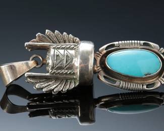 Zuni Mabel Watson Sterling Silver Winged Pendant Sleeping Beauty Turquoise Native American Jewelry