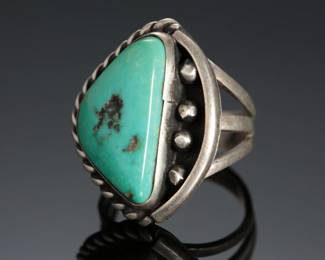 Navajo Traditional Turquoise & Silver Ring Native American Jewelry