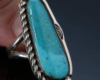 Navajo Harry Spencer Sterling Silver & Turquoise Ring SZ: 10 Native American Jewelry