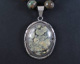 Authentic Navajo Leah Cleveland Jasper Beads & Pendant Sterling Necklace Native American Jewelry