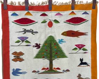 Vintage Zapotec Oaxaca Pictorial Rug Wall Tapestry