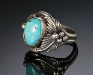 Vintage Navajo Sterling Silver & Turquoise Ring Signed Native American Jewelry