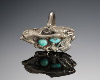 Vintage Navajo Silver & Turquoise Brutalist Ring Native American Jewelry