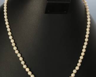 Antique Graduated Pearl Necklace 19” long