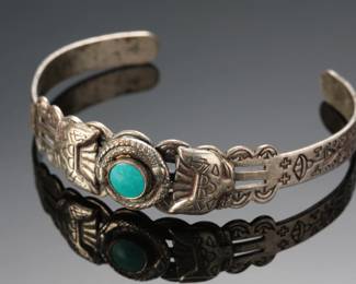 Harvey Era Sterling Plated Copper & Turquoise Cuff Bracelet SZ: 6.5 Native American Jewelry