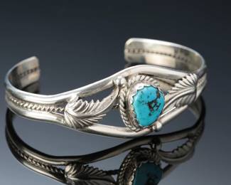 Navajo Etta Endito Sterling Silver Turquoise Cuff Bracelet SZ: 6.25 Native American Jewelry