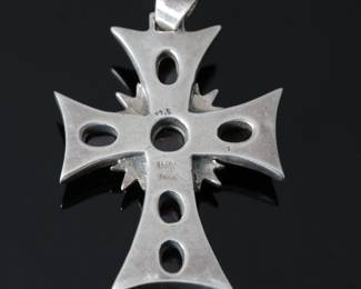 Signed Glass Purple Stone & Silver Cross