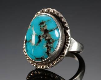 Navajo Traditional Turquoise & Silver Ring Native American Jewelry