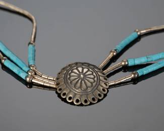 Native American Sterling Liquid Silver & Turquoise Petite Concho Bracelet