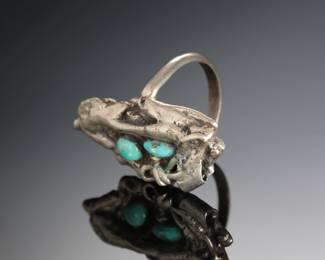 Vintage Navajo Silver & Turquoise Brutalist Ring Native American Jewelry