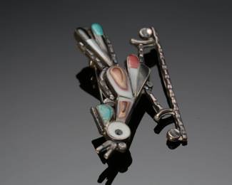 Zuni Multi-Stone Inlay Roadrunner Pin Brooch Native American Jewelry