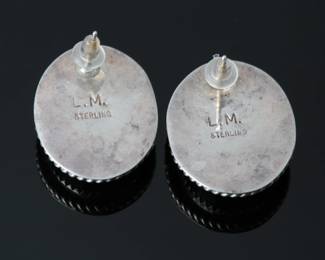 Navajo Louie Montoya Sterling SIlver & Onyx Cabochon Earrings Native American Jewelry