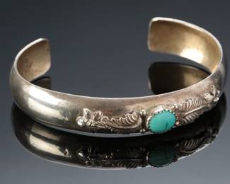 Vintage Navajo Sterling Silver & Turquoise Cuff Bracelet SZ: 6.75 Native American Jewelry