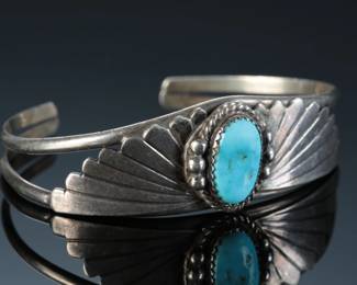 Vintage Navajo Silver & Turquoise Cuff Bracelet Native American Jewelry