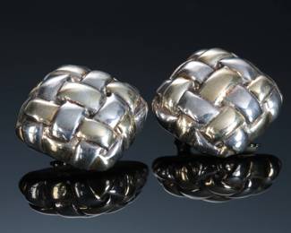 Vintage JEAN DUCLO Quilt Weave Clip-On Earrings