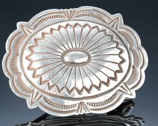 Navajo J. Blackgoat Sterling Silver Hand Stamped Concho Belt Buckle Native American