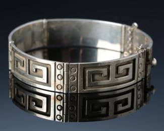 Vintage Taxco Mexican Sterling Silver Hinged Panel Bracelet