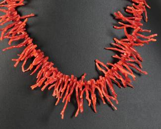 Native American Graduated Coral Brach Necklace 14k Gold Clasp