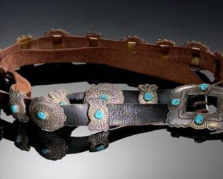 Michael R. Rogers Paiute Tribe Sterling Silver & Turquoise Concho Belt Native American