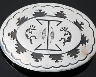 Navajo Hopi Sterling Silver Overlay Kokopelli Belt Buckle Native American