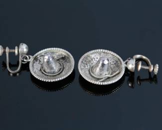 Vintage Mexican Sombrero Sterling Silver Earrings Clip-On