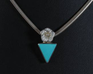 Amy Kahn Russell Turquoise & MOP Pendant Sterling SIlver Necklace