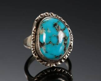 Navajo Traditional Turquoise & Silver Ring Native American Jewelry