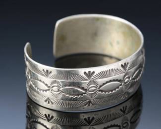 Navajo Richard Begay Sterling Silver Cuff Bracelet Hand Stamped SZ: 6.5 Native American Jewelry