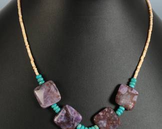 Sugilite Turquoise & Heishi Bead Necklace 18"