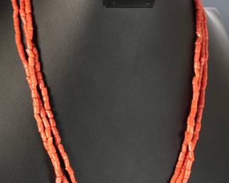 Native American Red Coral 3-Strand Necklace