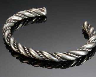 Silver Rope Twisted Vintage Cuff Bracelet SZ: 6.25