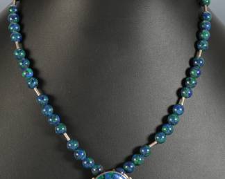Patricia Allebrand Sterling Silver Azurite Malachite Modernist Necklace